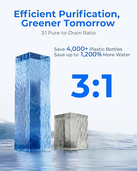 Cold Water Reverse Osmosis Water Filter Countertop, Remineralization & pH Balance UV 6 Stage RO Filtration System, Portable Water Purifier, 3:1 Pure to Drain, No Installation, C100