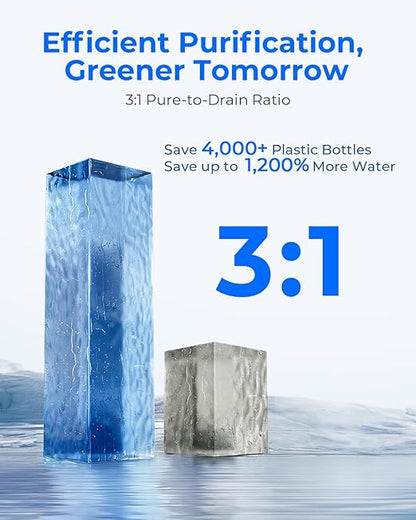 Cold Water Reverse Osmosis Water Filter Countertop, Remineralization & pH Balance UV 6 Stage RO Filtration System, Portable Water Purifier, 3:1 Pure to Drain, No Installation, C100