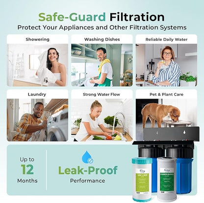 iSpring WGB21B-KS+AHPF12MNPT16X2 2-Stage Whole House Water Filtration System w/ 3/4'' Push-Fit Braided Stainless Steel Hose Connectors, Removes Chlorine, Lead, Odor and More, 1" Inlet/Outlet Ports