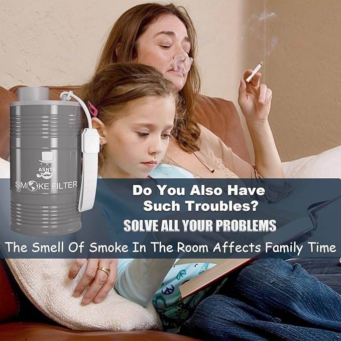Personal Smoke Air Filter(Metal Housing)- Effectively Captures Smoke and Eliminates Odors, Comes with a Replaceable Filter Element (Grey)