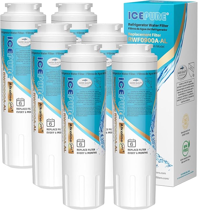 ICEPURE Alkaline UKF8001 Refrigerator Water Filter Replacement for Whirlpool EDR4RXD1, EveryDrop Filter 4, Maytag UKF8001, 4396395, UKF8001P, UKF8001AXX, RFC0900A, UKF8001AXX-200, Enhances PH, 6 Pack
