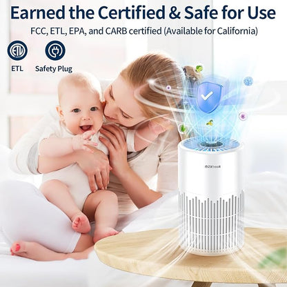 ZXBEER H13 True HEPA Air Purifier with Remote Control, Night Light, Timer, Sleep Mode, Quiet Air Cleaner for Baby, Living Room, Kitchen (White)
