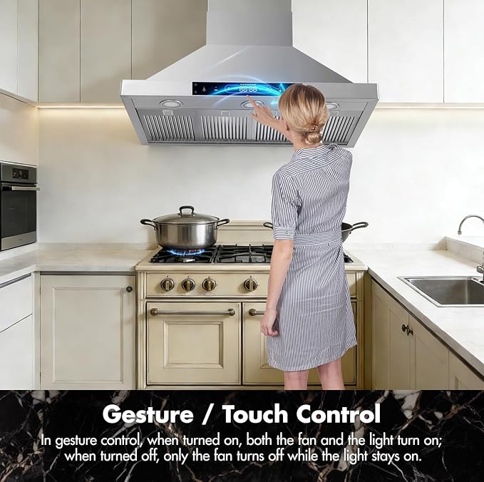 48 inch Wall Mount Range Hood Vent Convertible Vent 800CFM Stainless Steel for Kitchen 4 Speed Exhaust Fan ETL listed(48 inch Single motor)