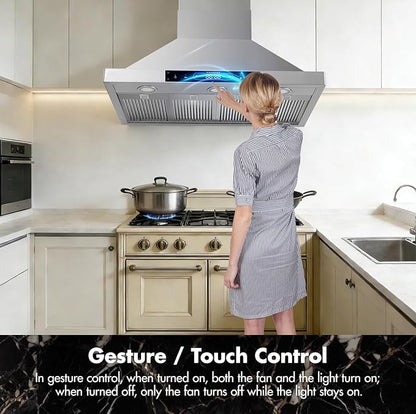 48 inch Wall Mount Range Hood Vent Convertible Vent 800CFM Stainless Steel for Kitchen 4 Speed Exhaust Fan ETL listed(48 inch Single motor)