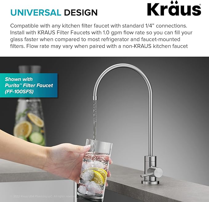 KRAUS Purita 2-Stage Carbon Block Under-Sink Water Filtration System with Digital Display Monitor, FS-1000, White