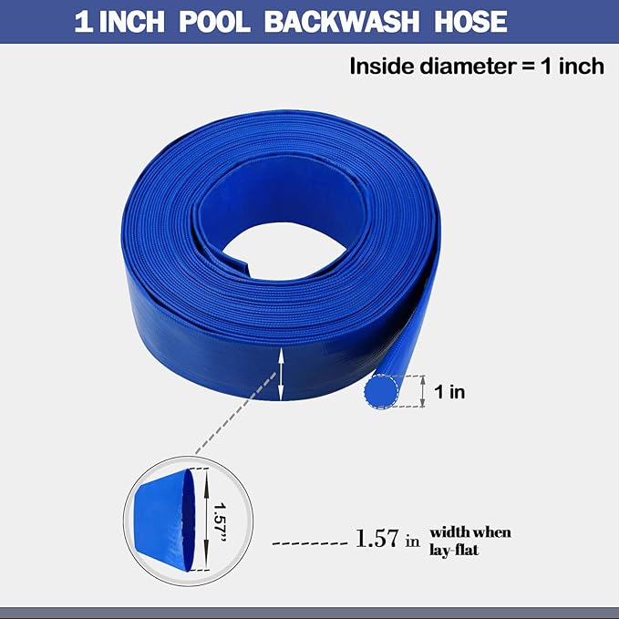 Eastrans 1 IN x 50 FT Pool Backwash Hose, Heavy Duty Flat Discharge Hose, Weather and Burst Resistant, Best Hose for Inground Pools, Filter & Drain Hose