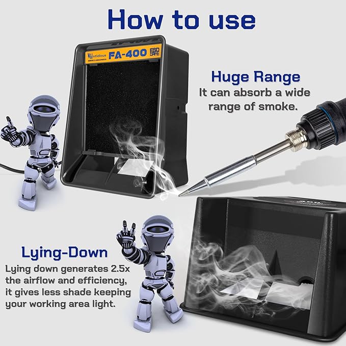 Antidious Fume Extractor Anti-ESD Solder Smoke Absorber Portable Filter for Soldering DIY Fan Extraction Equipment with Spare Activated Carbon for Brazing Welding Soldering, Fume Prevention Remover