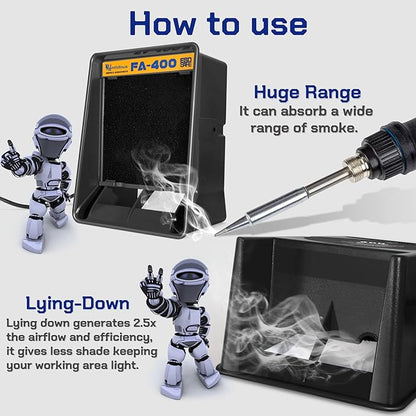 Antidious Fume Extractor Anti-ESD Solder Smoke Absorber Portable Filter for Soldering DIY Fan Extraction Equipment with Spare Activated Carbon for Brazing Welding Soldering, Fume Prevention Remover