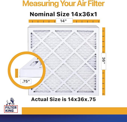 Filter King 14x36x1 Air Filter | 6-PACK | MERV 13 HVAC Pleated A/C Furnace Filters | MADE IN USA | Actual Size: 14 x 36 x .75"