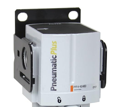 PneumaticPlus PPF3-N02B Compressed Air Particulate Filter, 1/4" NPT (High Flow), 5 Micron, Poly Bowl, Manual Drain, Bracket