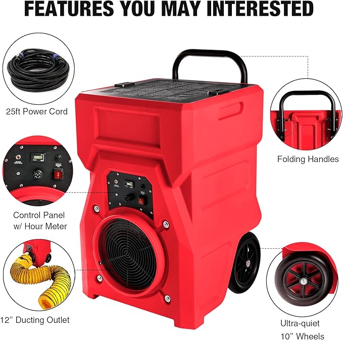 MOUNTO 1000cfm Portable Industrial Air Purifier Negative Air Scrubber - Powerful 1HP Motor, True HEPA Filter, 2-Speed, Handle and wheels 3-Year Warranty (Red)