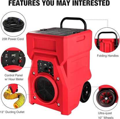 MOUNTO 1000cfm Portable Industrial Air Purifier Negative Air Scrubber - Powerful 1HP Motor, True HEPA Filter, 2-Speed, Handle and wheels 3-Year Warranty (Red)