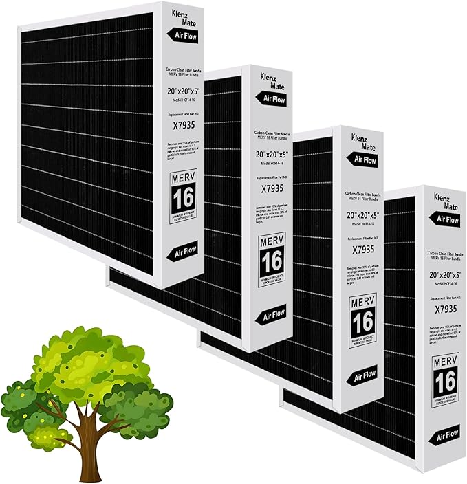 Upgraded 4 - Pack X7935 20x20x5 MERV 16 Air Filter Bundle,Carbon Clean Healthy Climate,Replacement Filter Media for HCC14-23 Lennox & Honeywell FC100A1011/FC200E1011 (4 - Pack)