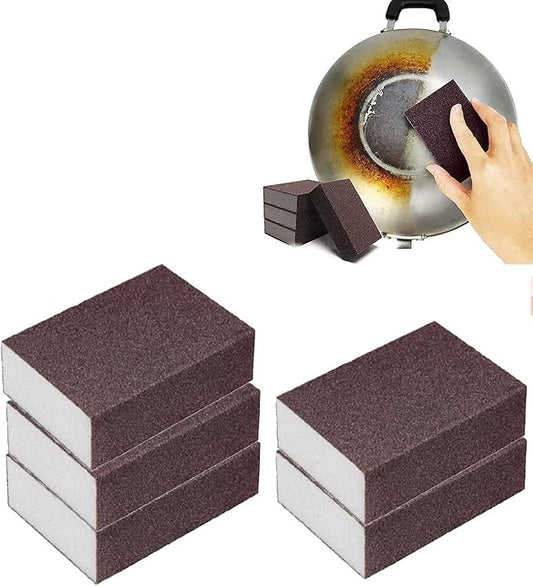 Nano Carborundum Sponge,Emery Sponge Kitchen Pot Brush with Handle,Scouring Pad Pot Scrubber,Pot Cleaner for Bottom of Pans,Wet Dry Sanding Sponges (Brown 02 * 5pcs)