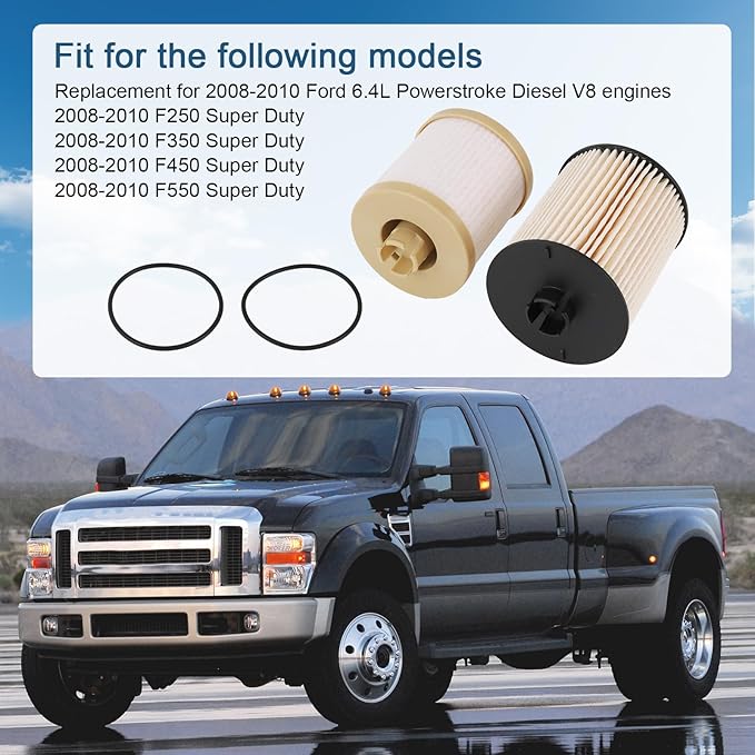 CARMOCAR FD4617 Diesel Fuel Filter replacement for 2008 2009 2010 Ford 6.4L F250 F350 F450 F550 Super Duty includes lower lifter pump and upper fuel bowl filter FD-4617 3C346731AA 3C346731AB