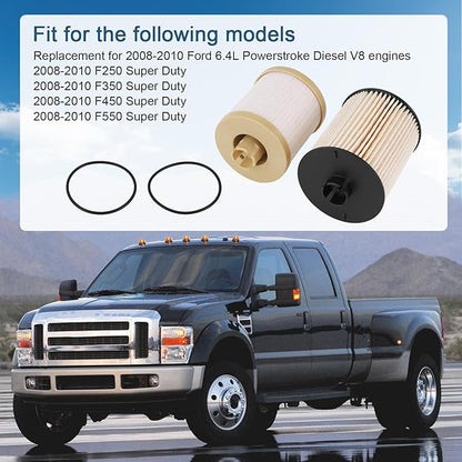 CARMOCAR FD4617 Diesel Fuel Filter replacement for 2008 2009 2010 Ford 6.4L F250 F350 F450 F550 Super Duty includes lower lifter pump and upper fuel bowl filter FD-4617 3C346731AA 3C346731AB