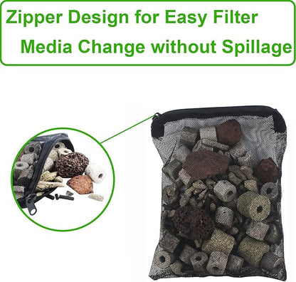 10 Pcs 12.2" x 15.9" Filter Media Bags, Extra Large Fish Tank Media Mesh Filters Bags for Activated Carbon, Ceramic Rings, Aquarium Mesh Reusable Bags with Zipper, Black.