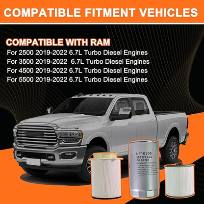 Oil Filter and Fuel Filter Water Separator Set Compatible with Ram 2500 3500 4500 5500 2019 2010 2011 2022 6.7L Diesel Replaces# 68436631AA 68157291AA 5083285AA