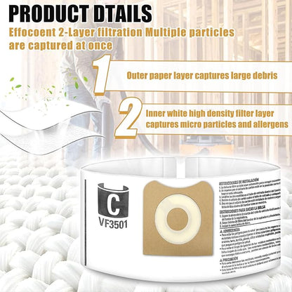30 Pack VF3501 Vacuum Cleaner Bags Fit for Rigid Shop Vac Bags 4 Gallon Size c, compatible with 3-4.5 Gallon Wet/Dry Vacuums | Dust Collection Filter Bags Replace Part (30 Pack)