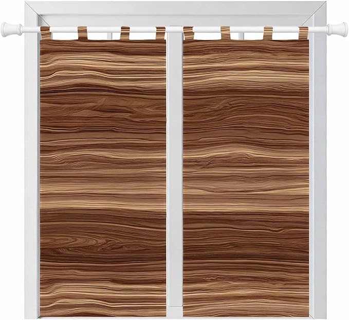 Brown Western Bedroom Curtains 72 Inch Length, Window Curtains Tab Top, Vintage Farmhouse Wood Barn Door Light Filtering Window Treatments Drapes 52"x72" 2 Panel