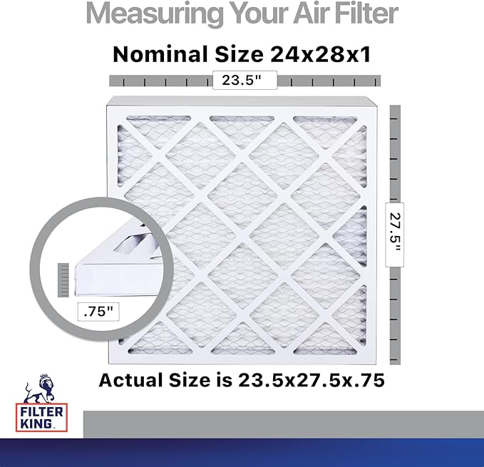 Filter King 24x28x1 Air Filter | 4-PACK | Carbon MERV 8 HVAC Pleated A/C Furnace Filters | MADE IN USA | Actual Size: 23.5 x 27.5 x .75"