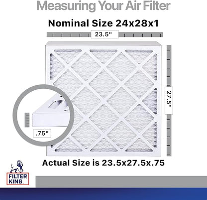 Filter King 24x28x1 Air Filter | 4-PACK | Carbon MERV 8 HVAC Pleated A/C Furnace Filters | MADE IN USA | Actual Size: 23.5 x 27.5 x .75"