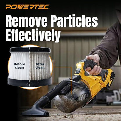 POWERTEC DCV5011H HEPA Filters for DeWalt DCV501HB 20V Cordless Handheld Vacuum 4 Pack, Cartridge Filter for DeWalt Vacuums (75122-P4)