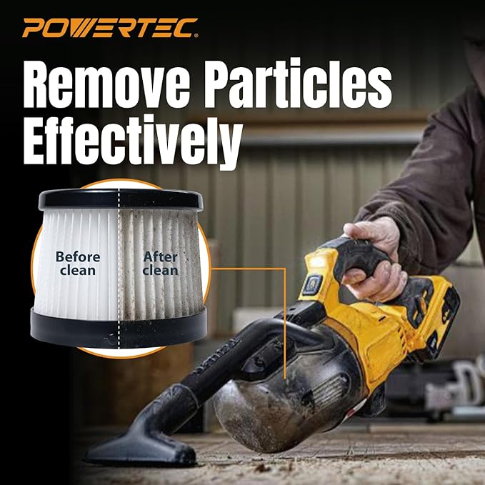 POWERTEC DCV5011H HEPA Filters for DeWalt DCV501HB 20V Cordless Handheld Vacuum 4 Pack w/ 8 Pack Foam Sleeve Filters, Cartridge Filter for DeWalt Vacuums (75123)