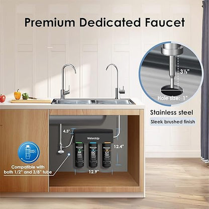 Waterdrop TSB 8 Layer Under Sink Water Filter, Reduces PFAS, PFOA/PFOS, Fluoride, Chlorine, Bad Taste & Odor, with Dedicated Faucet, NSF/ANSI 42 Certified Element, Under Sink Water Filtration System