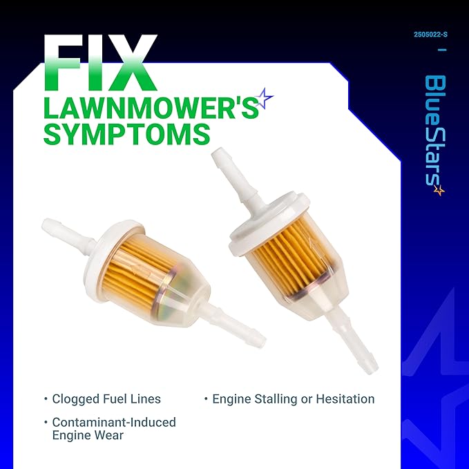 BlueStars AM116304 Fuel Filter 25 050 22-S - For 1/4 and 5/16 Fuel Line Kohler 25-050-03-S 25-050-08-S John Deere GY20709 Gravely 21541500 - Replaces 71-5960 120-436 38666 149-2206-01 - Pack of 10
