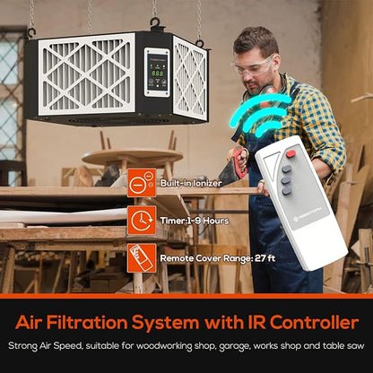 ABESTORM Air Filtration System Woodworking Built-in Ionizer, 1350CFM Hanging Air Filter with Strong Vortex Fan, 360 Degree Intake, Shop Dust Collector for Woodworking, Garage WorkShop, DecDust 1350IG