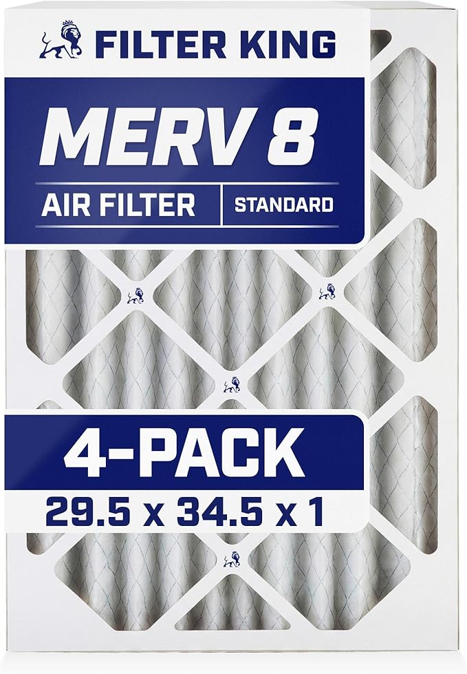 Filter King 29.5x34.5x1 Air Filter | 4-PACK | MERV 8 HVAC Pleated A/C Furnace Filters | MADE IN USA | Actual Size: 29.5 x 34.5 x .75"