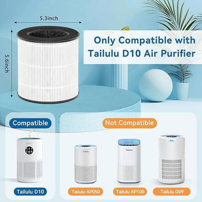 Tailulu D10 Replacement Filter, Air Purifier Filter for Tailulu D10 Air Purifier, 3-in-1 H13 Grade True Replacement Filte 1 Pack with Extra 6 Pieces Aroma Pads