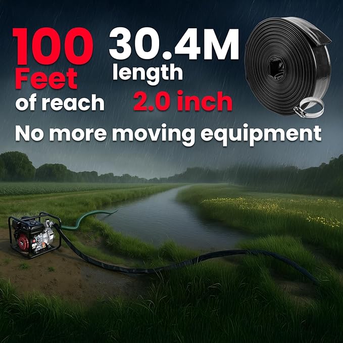 XtremepowerUS Backwash Hose Extra Heavy-Duty Pool Drain Hose 2" x 100 ft – 47 MIL Thickness Drain Hose with Clamp for Filter Pump or Sump Discharge