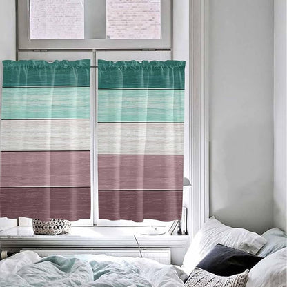 Retro Farm Woodcuts Texture Window Valance Curtains, Green Brown Gradient Light Filtering Kitchen Valance with 3-inch Rod Pocket for Living Room Bathroom Bedroom,2 Panel,27.5x45In