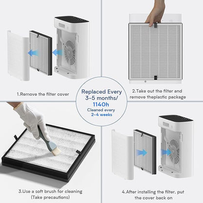 Air Purifiers for Home Large Room up to 3000 ft², VNIUP H14 True HEPA Air Purifier for Bedroom, PM 2.5 Display Air Quality Sensor Air Cleaner for for Whole Home Dorm Room Bedroom Office, ZQA-8000A