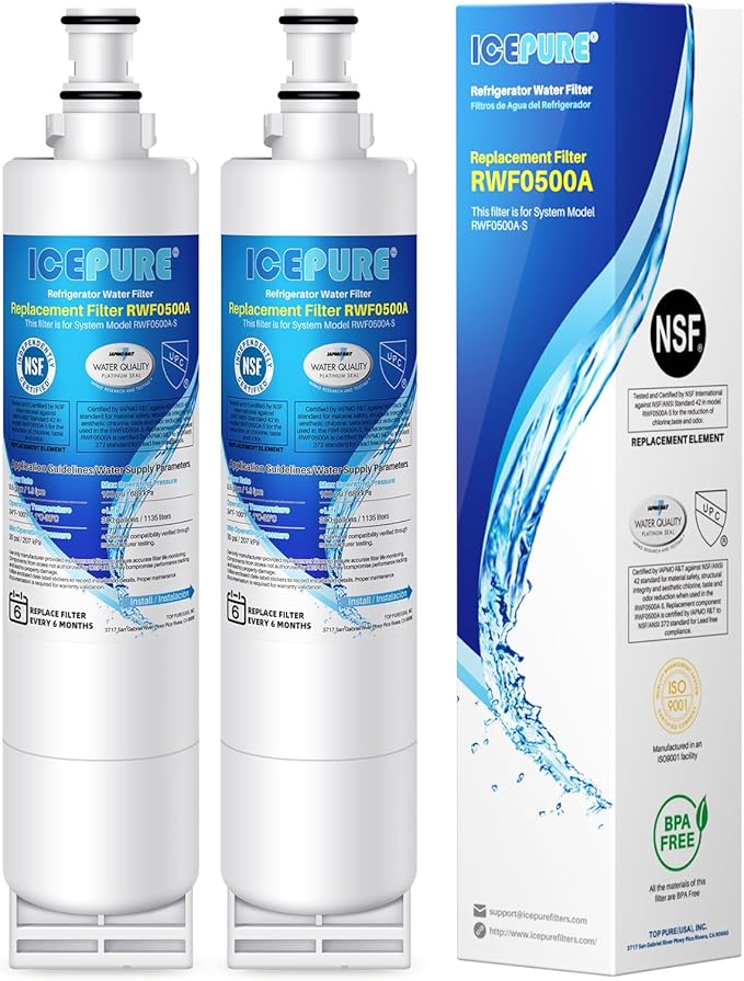 ICEPURE 4396508 Refrigerator Water Filter Replacement for EveryDrop Filter 5, EDR5RXD1, Whirlpool 4392857, NL300, 4396510, 4396509, 4396547, LC400V, 4396510p, WF-NLC240V,PNL240V, 2PACK