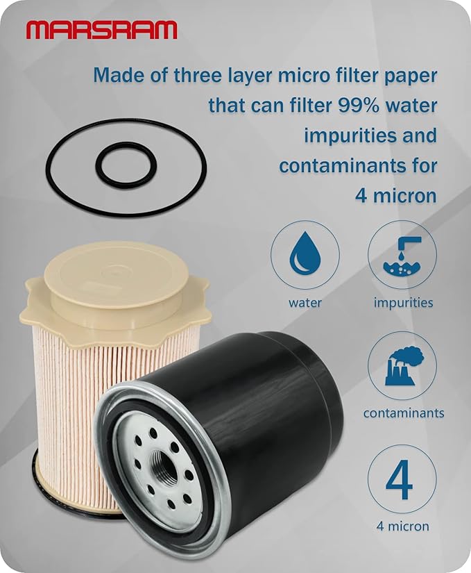 Marsram Fuel Filter Water Separator Set Fits for 2013 2014 2015 2016 2017 2018 Dodge Ram 2500 3500 4500 5500 6.7L Cummins Diesel Turbo Engines, Replace 68197867AA, 68157291AA, 68065608AA