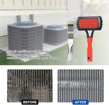 LANMU Air Conditioner Evaporator Coil Cleaning Brush AC Condenser Coil Fin Comb Straightener HVAC Cleaner Brush (1 Fin Comb + 1 Dual-Sided Evaporator Coil Cleaner Brush)