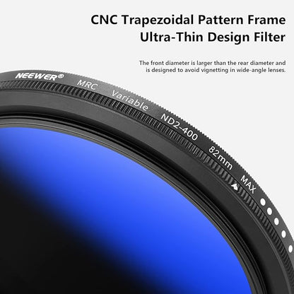 NEEWER 82mm Variable ND Filter ND2-ND400 (1-9 Stops), Neutral Density Filter, Multiple Coatings, Water and Scratch Resistant