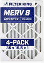Filter King 35x15.5x1 Air Filter | 4-PACK | MERV 8 HVAC Pleated A/C Furnace Filters | MADE IN USA | Actual Size: 35 x 15.5 x .75"