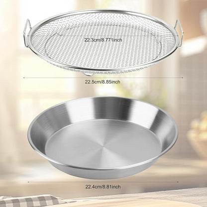 Oil Filter Tray, Stainless Steel Kitchen Oil Filter Tray with Mesh Filter Basket Colanders with Handle Air Fryer Accessories for Frying Cooking (8.66 in)