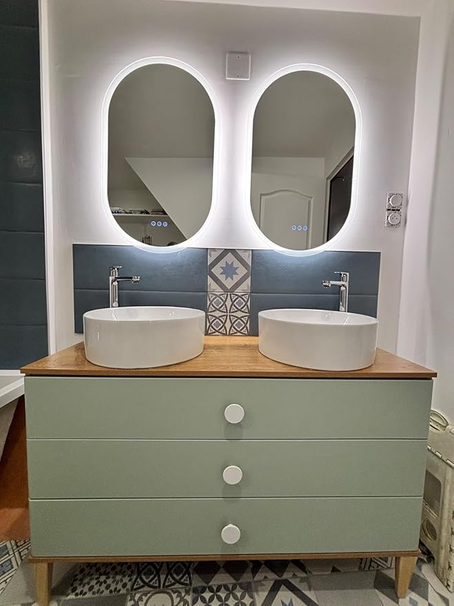 LUVODI Smart LED Bathroom Mirror: 35”x24” Large Wall Mounted Oval Vanity Mirror Dimmable Lighted Makeup Mirror with Backlit Memory Function