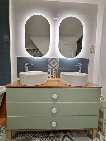 LUVODI Smart LED Bathroom Mirror: 35”x24” Large Wall Mounted Oval Vanity Mirror Dimmable Lighted Makeup Mirror with Backlit Memory Function