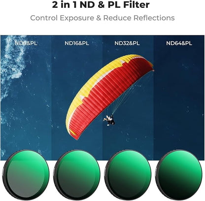 K&F CONCEPT CPL ND Filter Kit Compatible with DJI Osmo Action 6, 4 Pack (ND8/PL ND16/PL ND32/PL ND64/PL) Hybrid Neutral Density Polarizing Action Camera Accessories, Multicoated HD Optical Glass