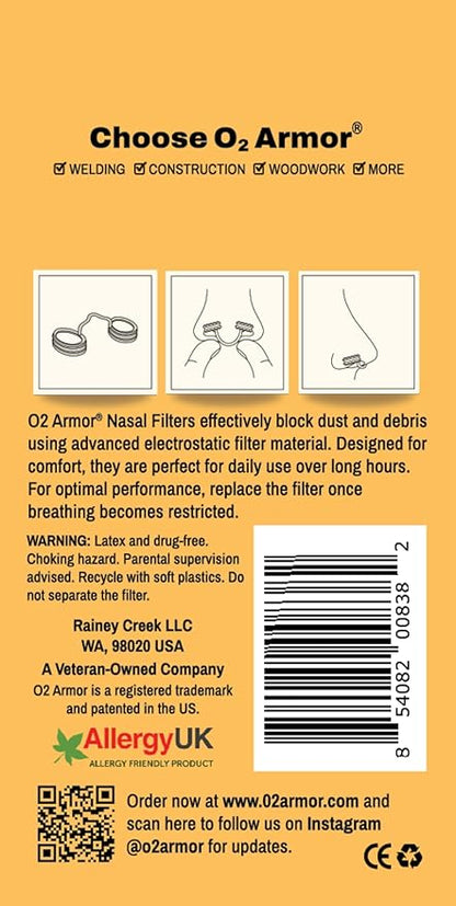 O2 Armor Nose Filters for Welders & Allergies - Nose Filter for Dust - Nasal Filters for Welding - Nose Dust Mask for Construction (10 Pack, Size X-Small)