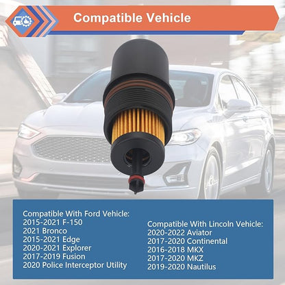 ZONFANT Oil Filter Cap Cover Compatible With Ford Lincoln Vehicle Fusion F150 Bronco Edge Explorer 2015-2021, Aviator Continental MKX MKZ 2016-2022, Replace#FT4Z6A832C FT4Z-6A832-C