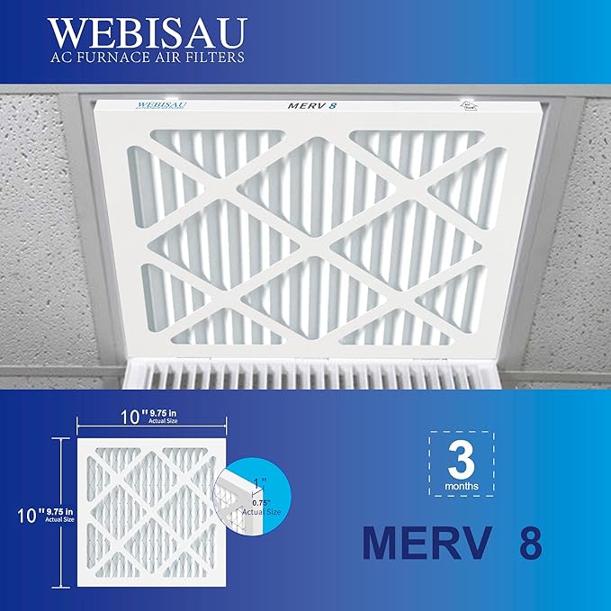10x10x1 Air Filter MERV 8 MPR 600 4Pack Furnace Filters Pleated HVAC AC Furnace Air Conditioner Filters (Exact size: 9 3/4"x9 3/4"x3/4")
