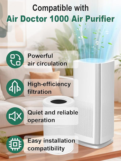 1000 Replacement Fiter Compatible with Air Doctor 1000 Air Purifier, Integrated High-Efficiency Filter, with Activated Carbon and Pre-filter, 2-Pack