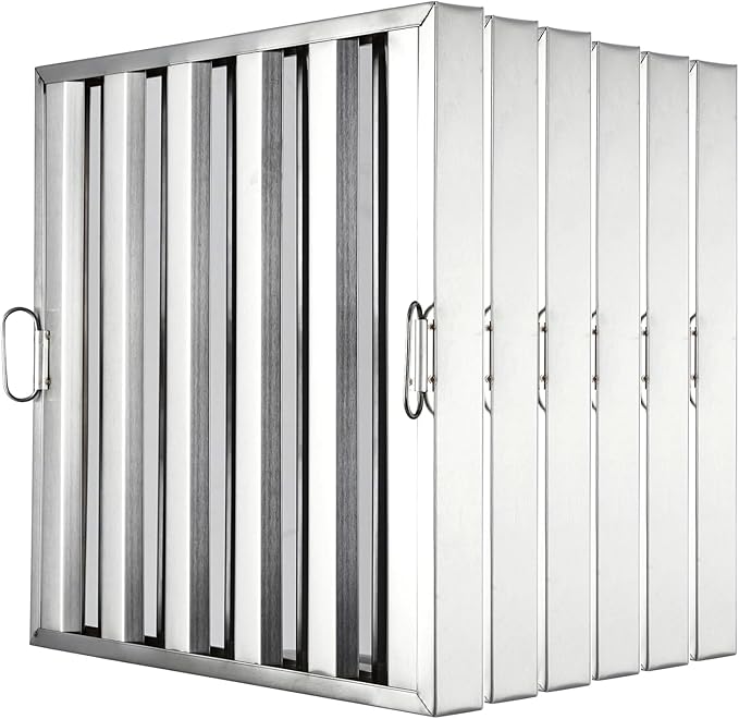 19.5 in x24.5 in Commercial Hood Filters - 430 Stainless Steel 5-Groove Baffle Filters for Restaurant Kitchen Exhaust Hoods Pack of 6